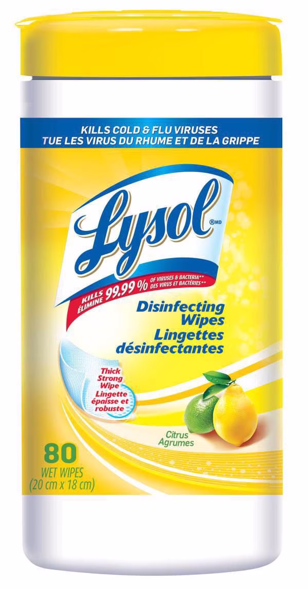 Lingettes désinfectantes pour surfaces lysol. agrumes. désinfectant. nettoyage. assainissement