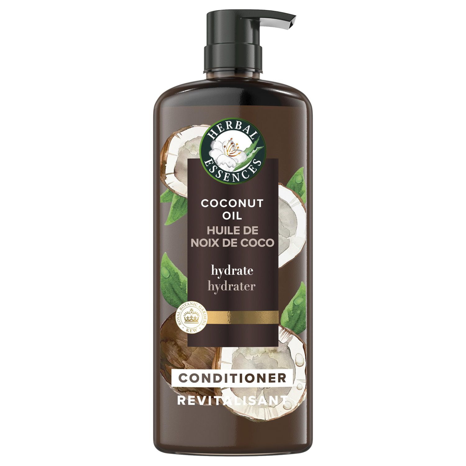 Herbal essences revitalisant hydratant à l'huile de noix de coco avec de l'huile de camélia certifiée et de l'aloès vera. pour tous les types de cheveux. surtout les cheveux secs