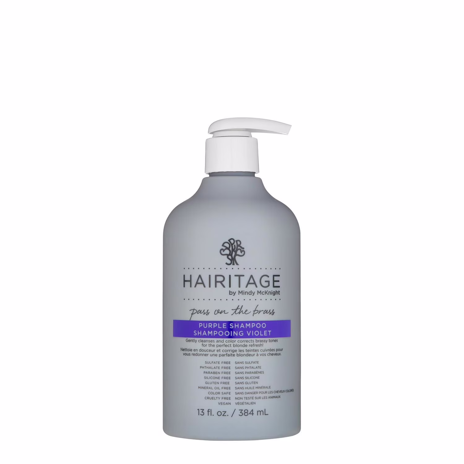 Hairitage pass on the brass purple shampooing à l'huile de jojoba pour cheveux blonds et colorés.