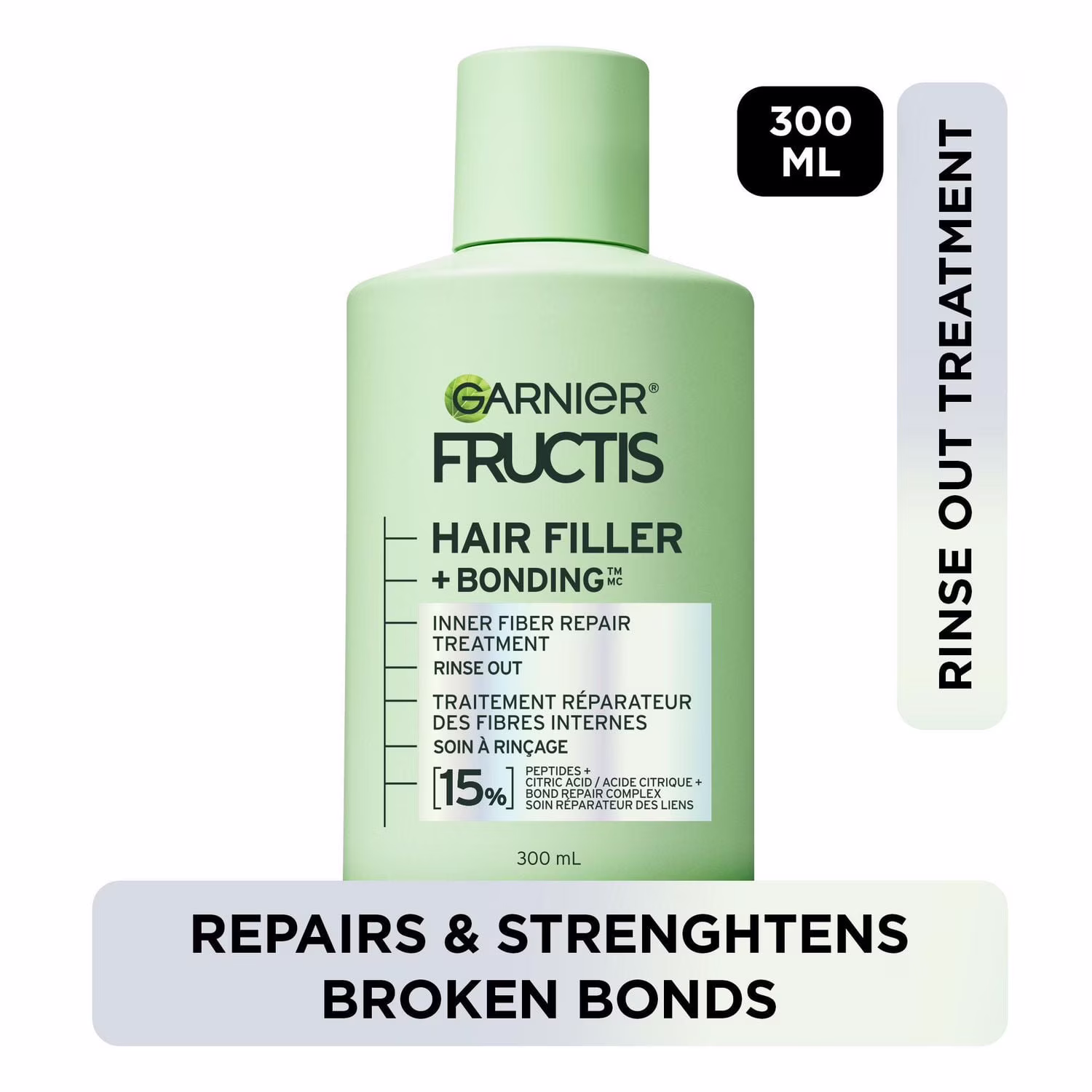 Garnier fructis hair filler traitement pré-shampooing réparateur des fibres internes. pour cheveux endommagés. répare et renforce les liens brisés. remplit les cheveux de force à 7 niveaux.