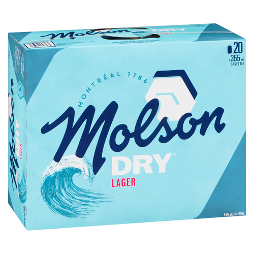 Molson Dry Bière lager 5.5% d'alcool 20 x 355 ml (canettes)