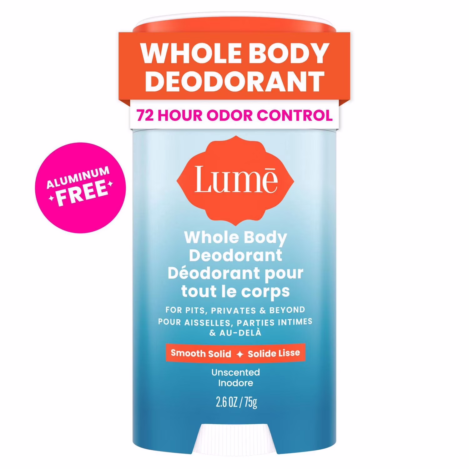 Déodorant féminin lume pour tout le corps - stick solide doux - sans aluminium - non parfumé.