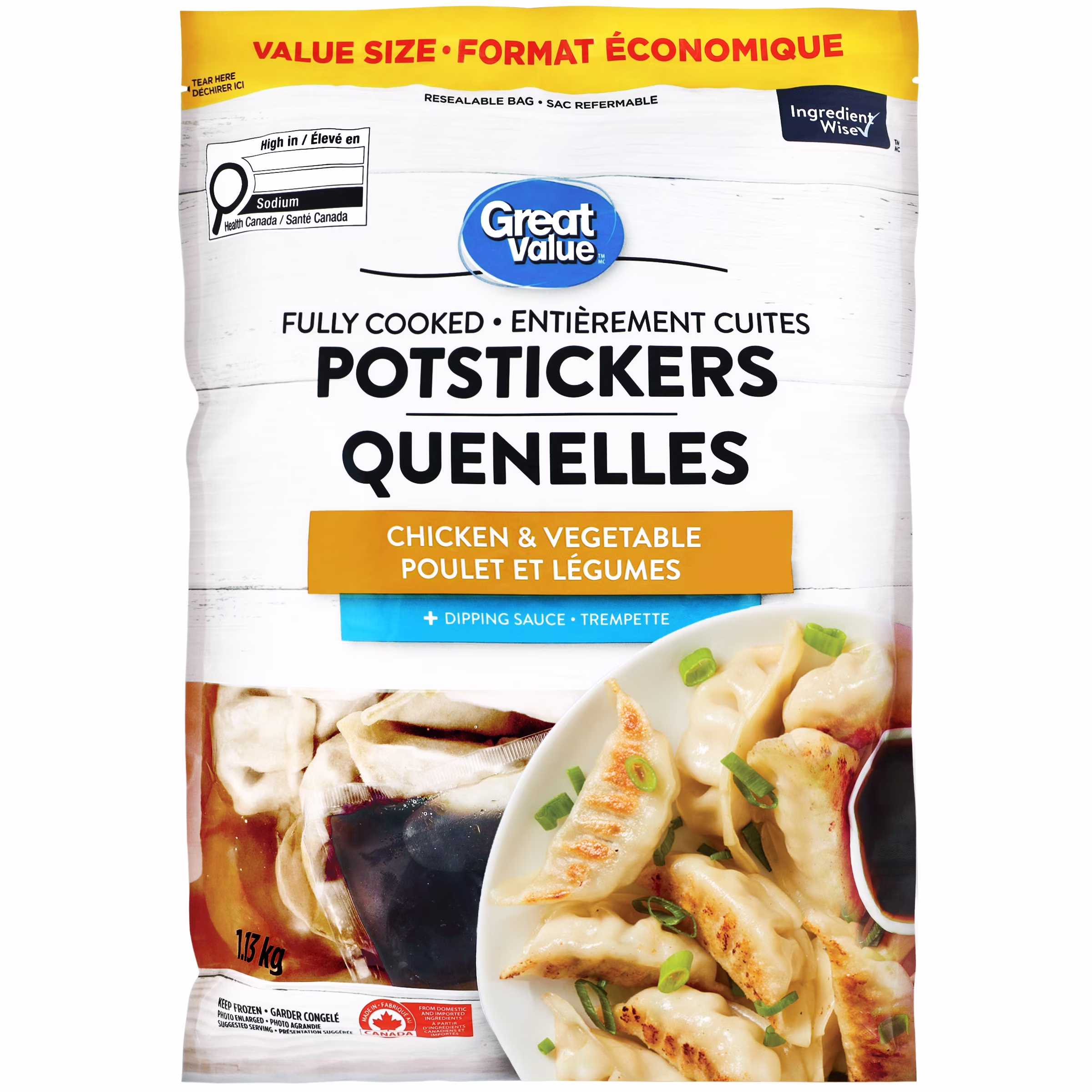 Gyozas surgelés au poulet et aux légumes great value 1.13& kg