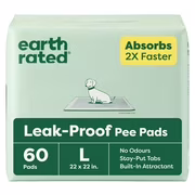 Tapis de propreté antifuite earth rated pour chiens et chiots. absorption 2x plus rapide*. non parfumés. l. 56 x 56 cm. paq. de 60