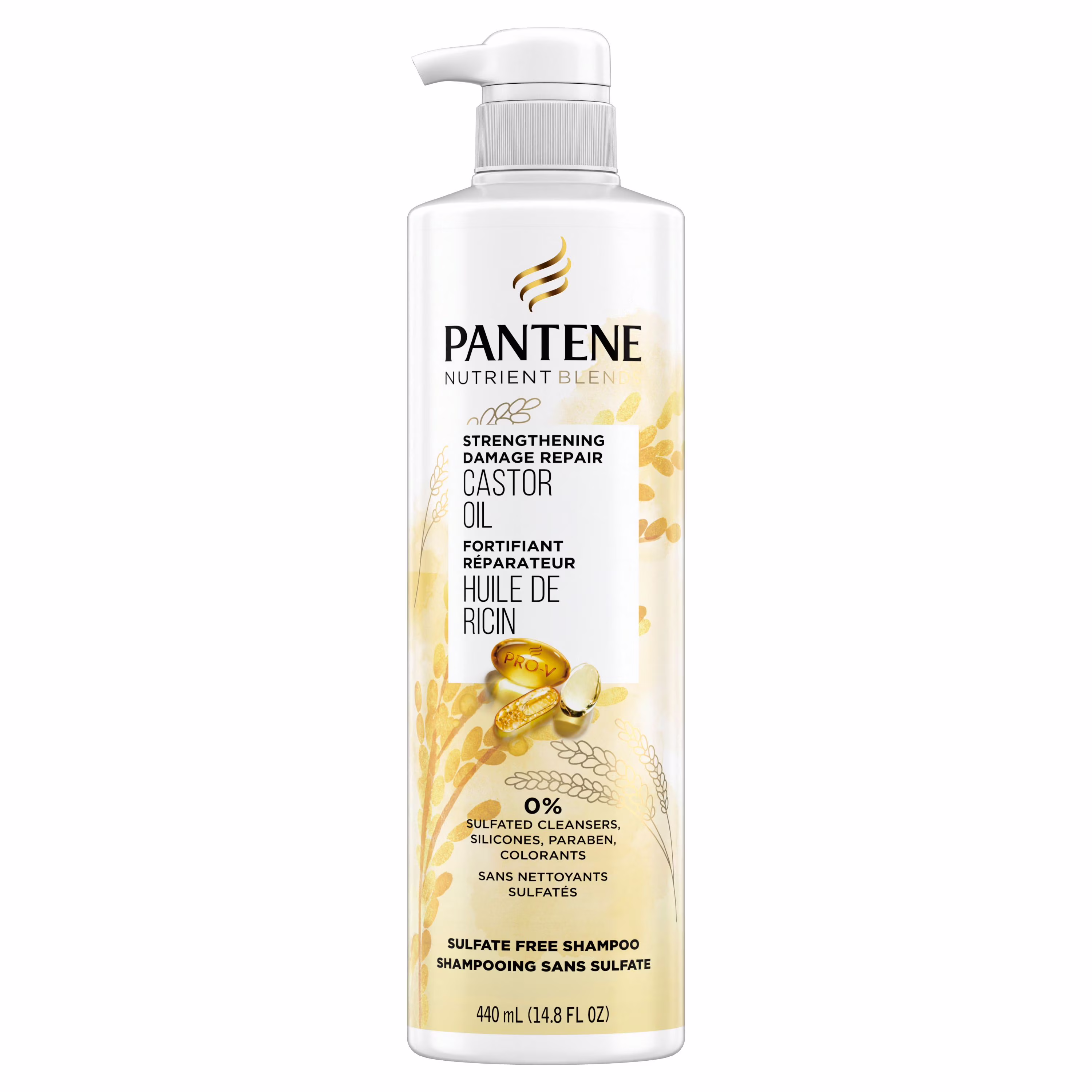 Shampooing fortifiant réparateur sans sulfate pantene nutrient blends avec huile de ricin