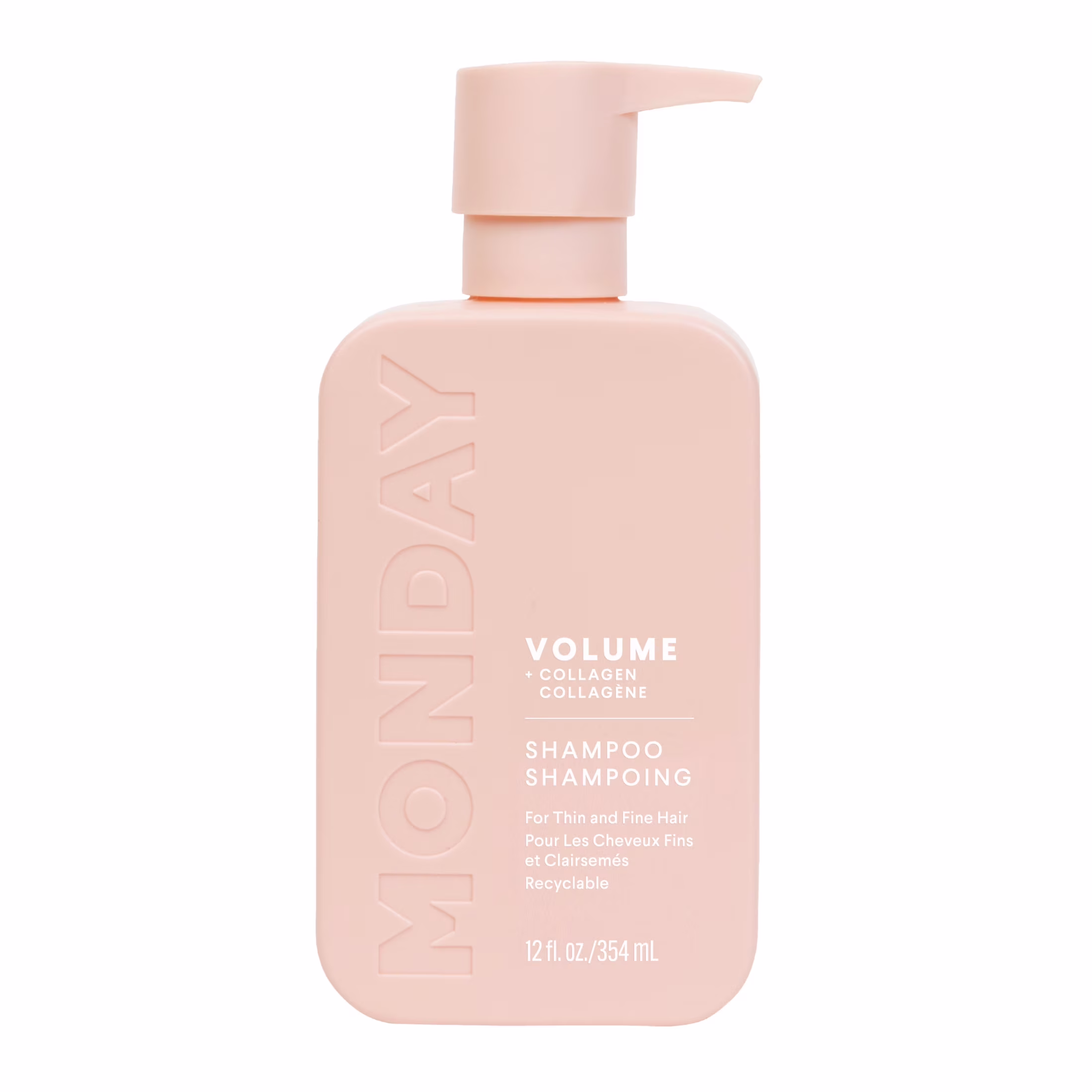 Monday haircare shampooing volume avec collagène hydrolysé et huile de macadamia pour les cheveux minces. fins et plats