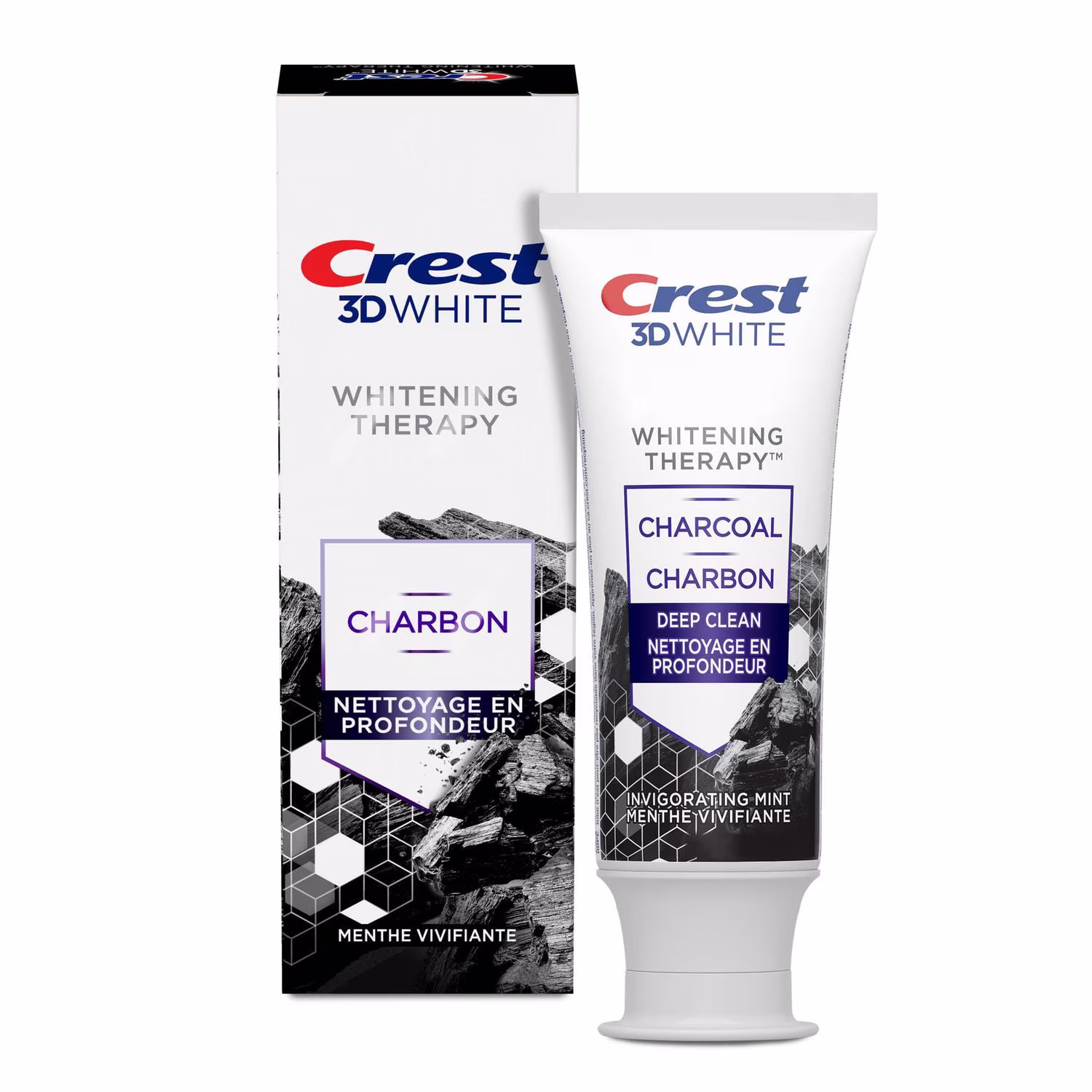 Crest 3d white whitening therapy charbon nettoyage en profondeur dentifrice au fluorure. menthe vivifiante