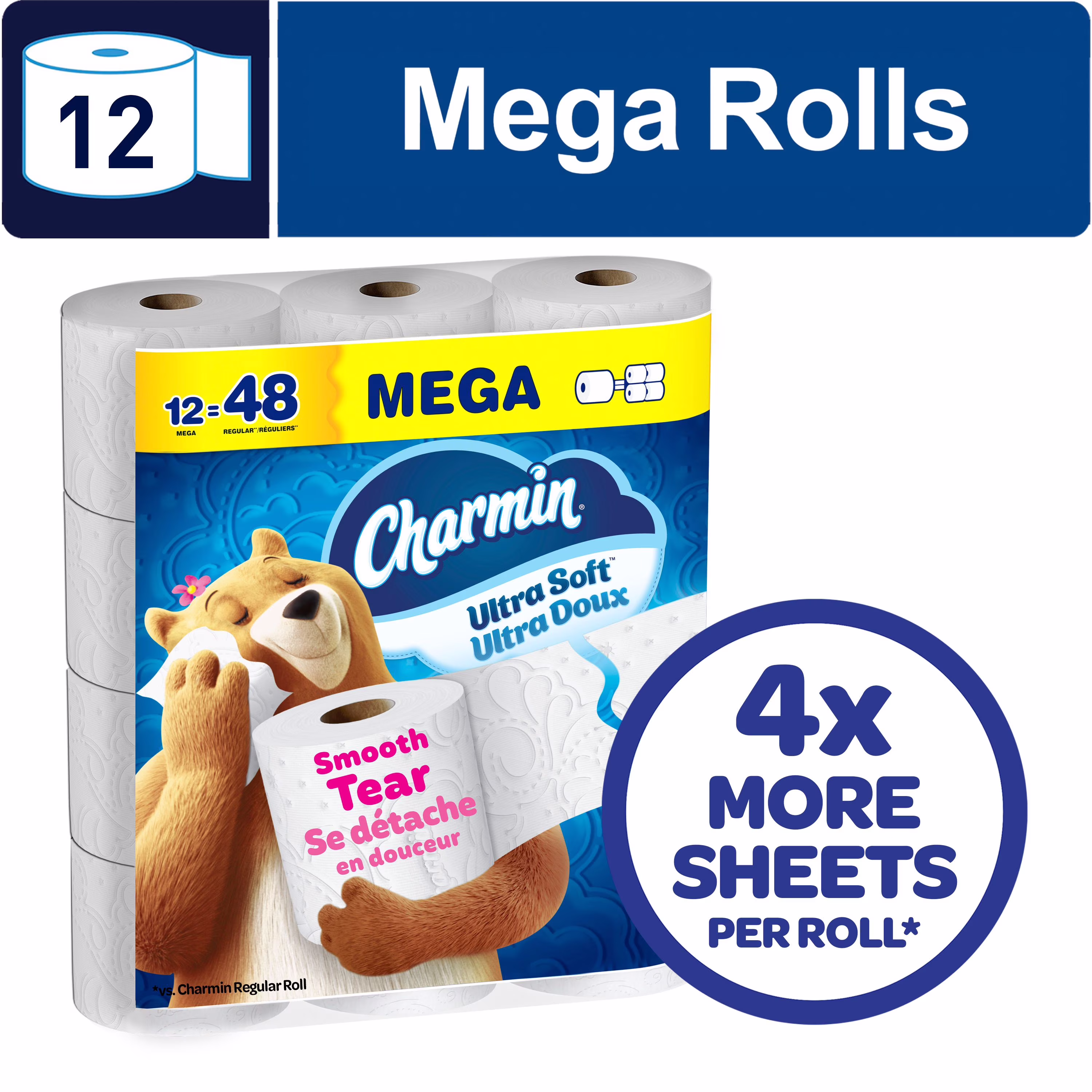 Charmin doux  5 emballages de 12 rouleaux méga  208u 12ct