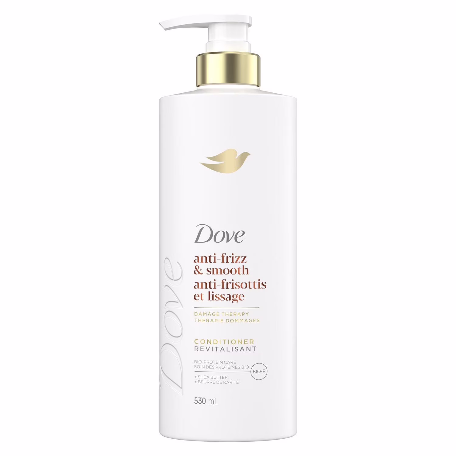 Revitalisant pour cheveux frisés. dove anti-frisottis et lissage avec soin bio-protéine liquide et beurre de karité.