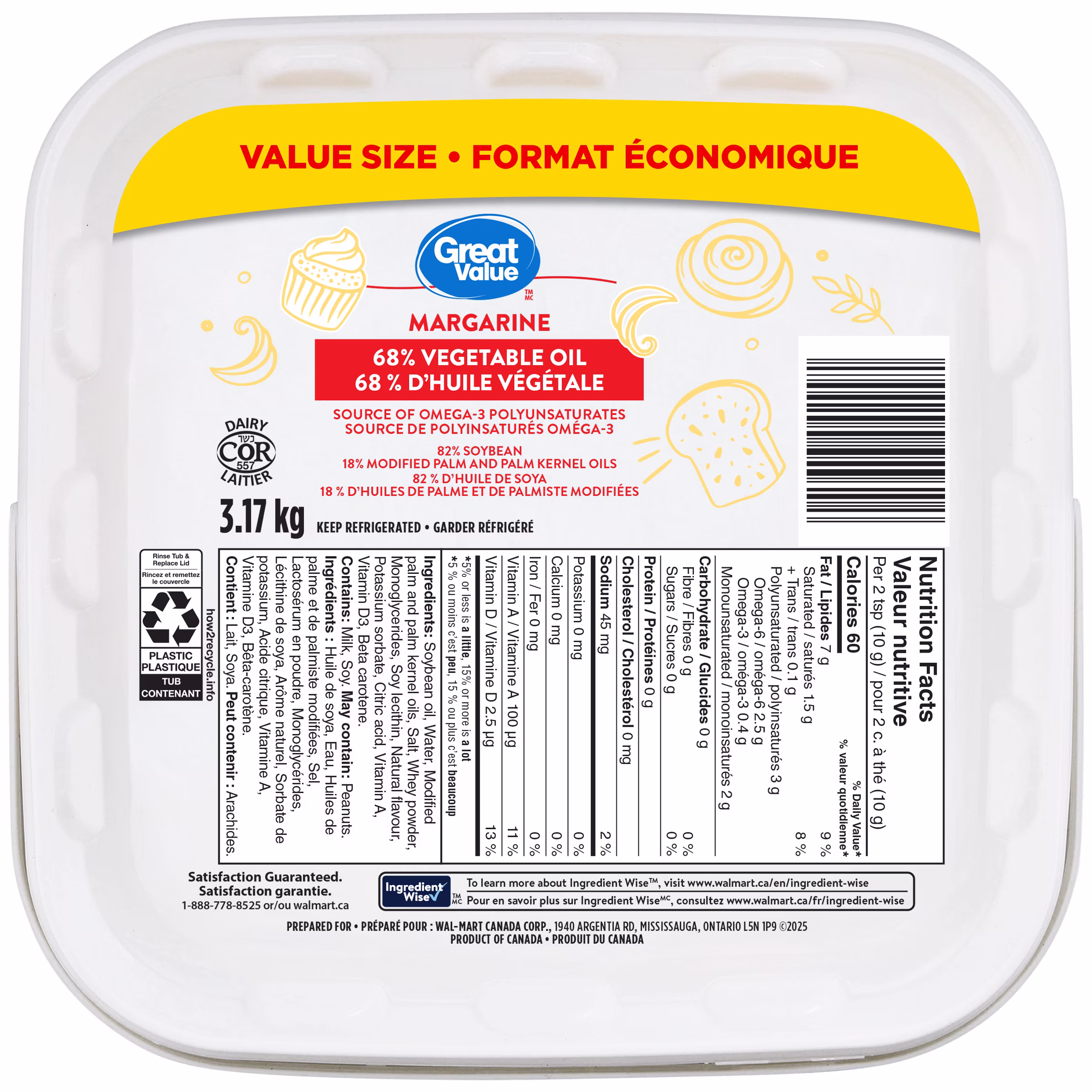 Margarine great value 68 % huile végétale