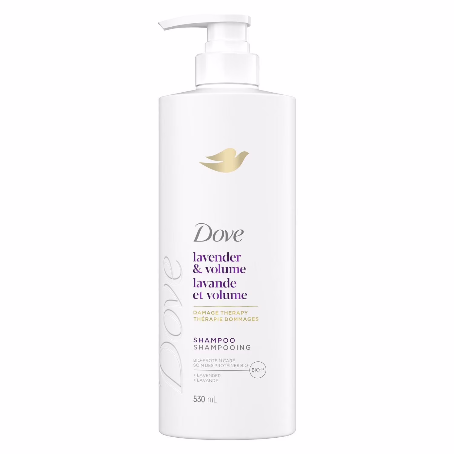 Shampooing pour cheveux fins et plats. dove lavande et volume avec soin bio-protéine liquide.