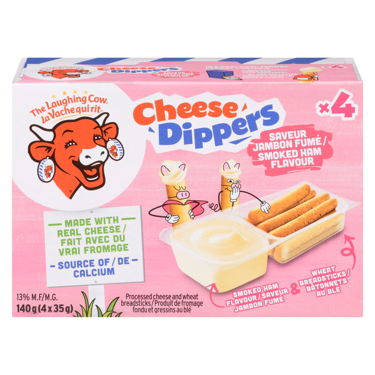 Produit de fromage fondu et gressins au blé saveur jambon fumé 13% m.g.