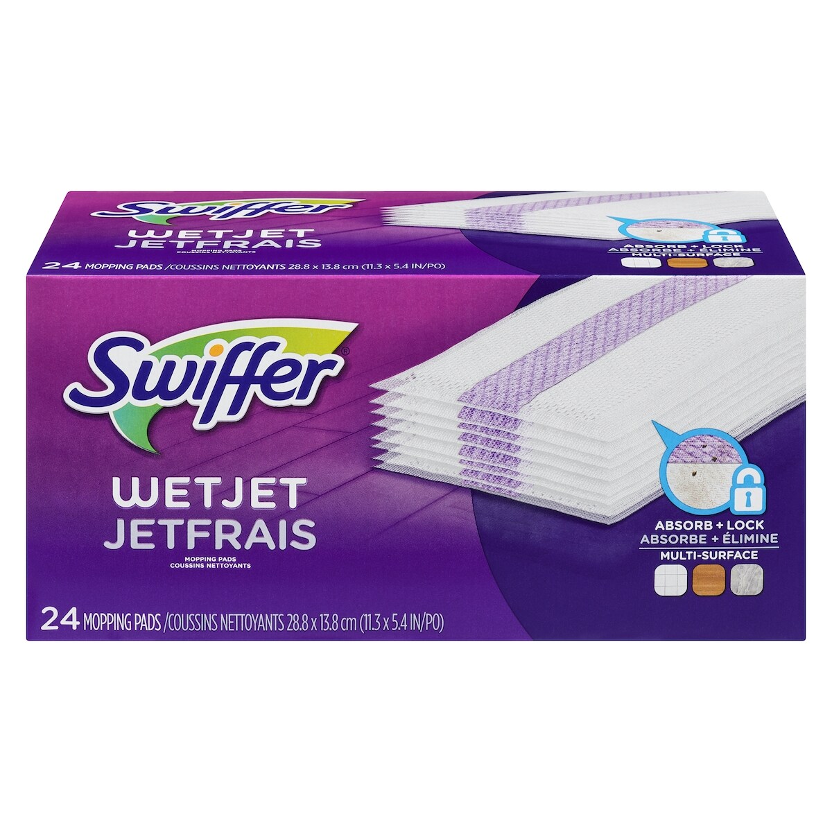 Recharge de coussins nettoyant pour planchers multi-surfaces pour balai vaporisateur JetFrais, 24 unités