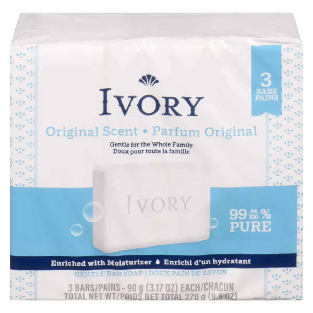 Pain de savon doux, parfum original, paquet de 3