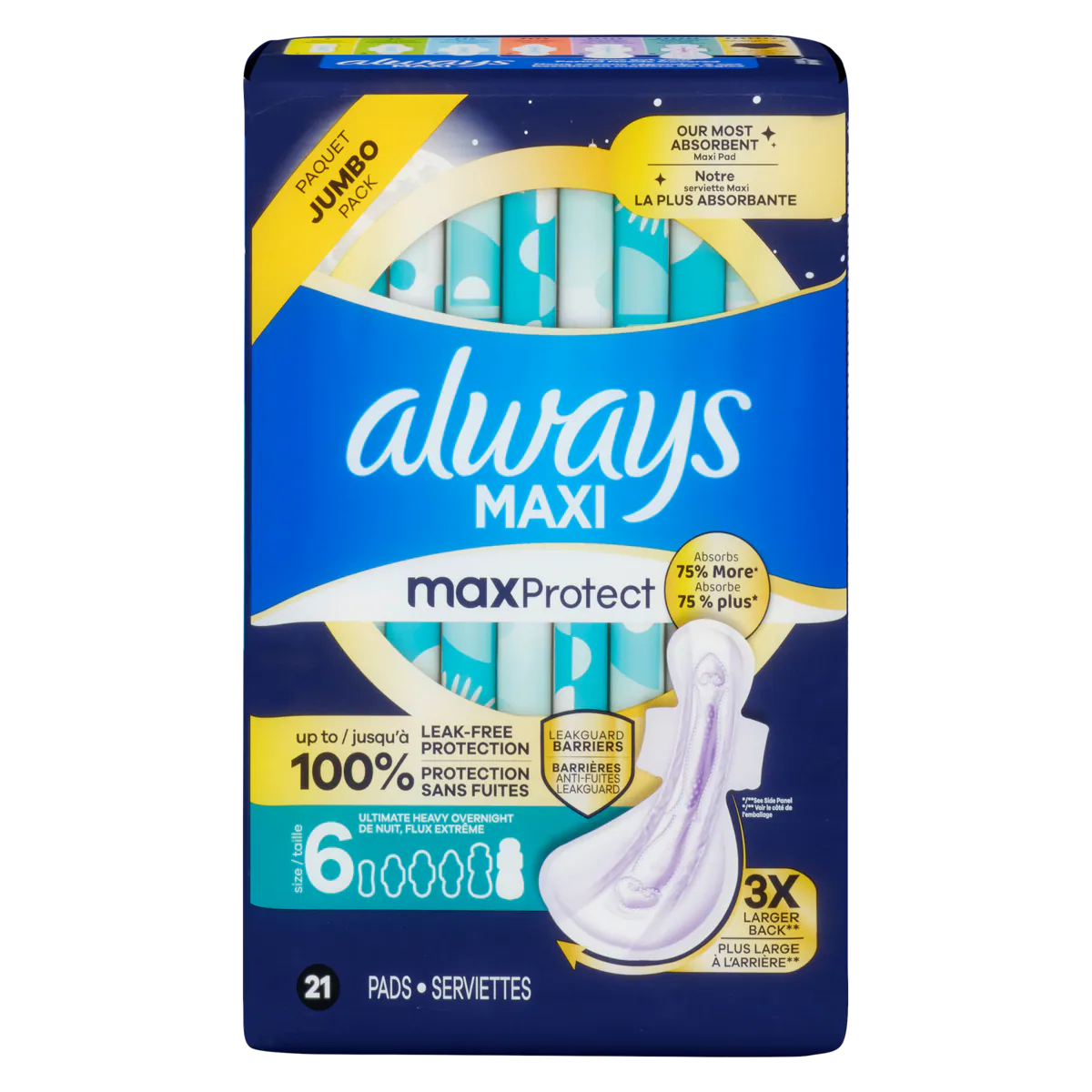Serviettes hygiéniques maxi, maxprotect, paquet de 21