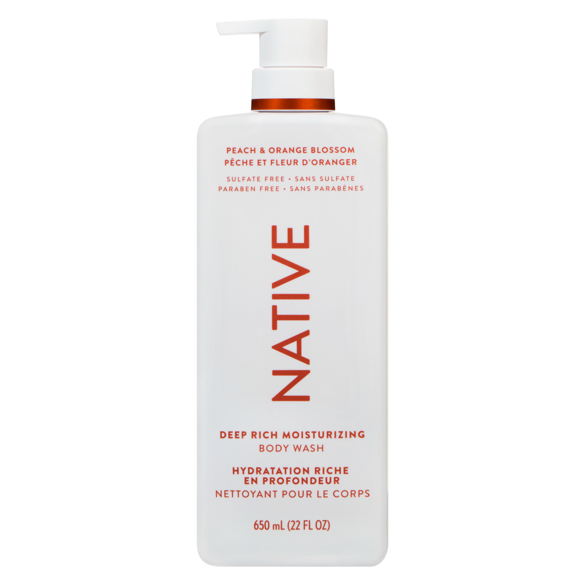 Nettoyant pour le corps hydratant riche en profondeur, pêche et fleur d'oranger