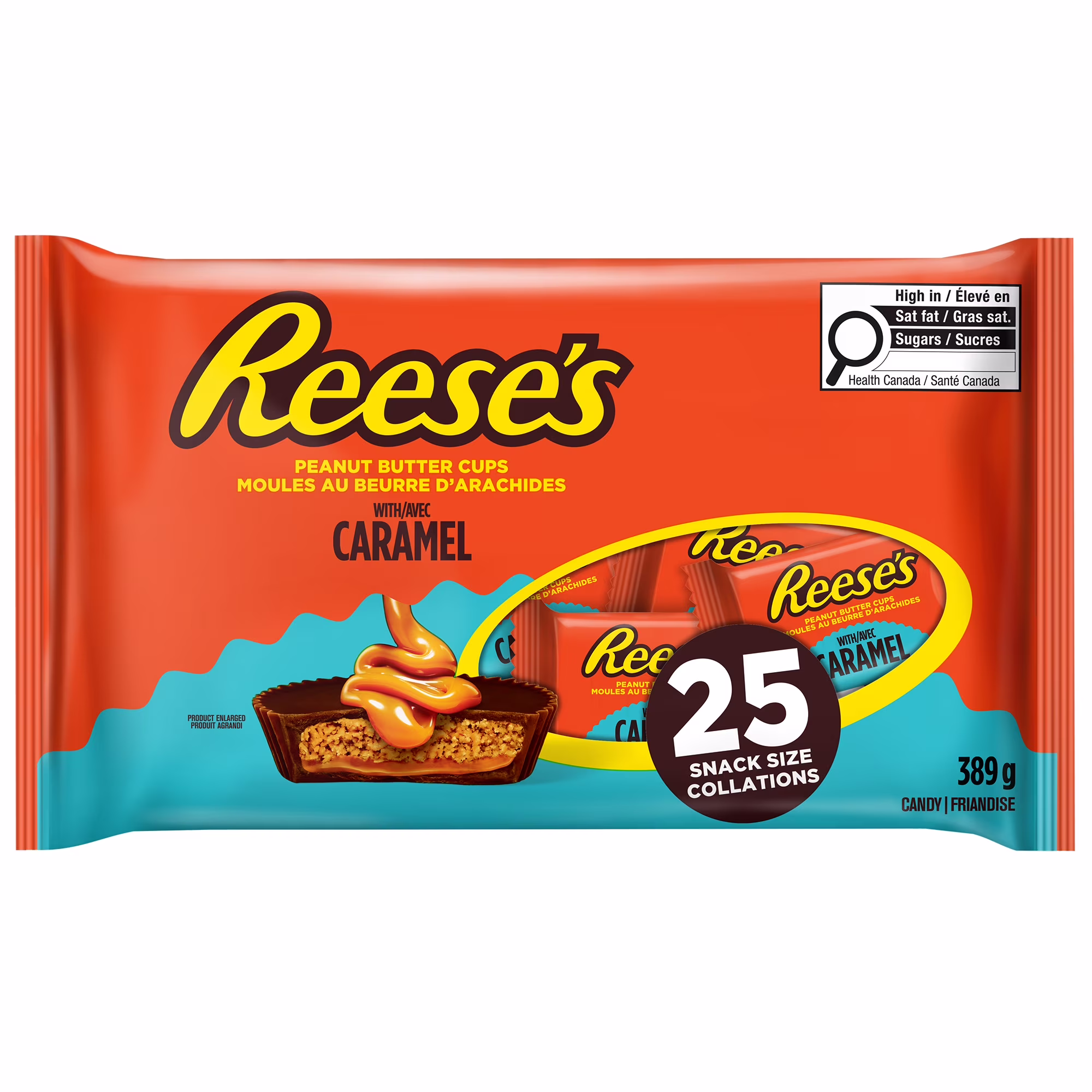 Collations de moules au beurre d'arachides reese's avec caramel. 25 unités . 24 paquets reese avec caramel. 25 unités