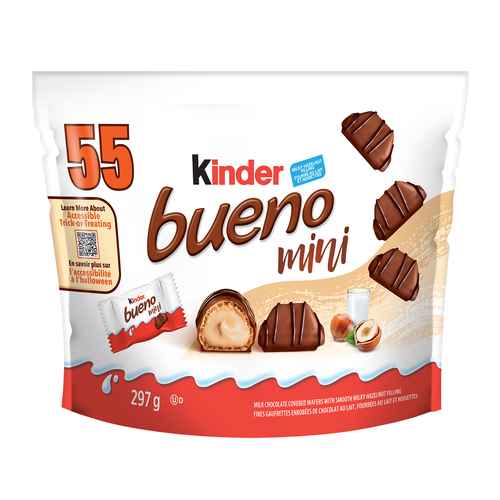 Mini barres de chocolat et crème de noisettes BUENO, 55 chocolats emballés individuellement par sac