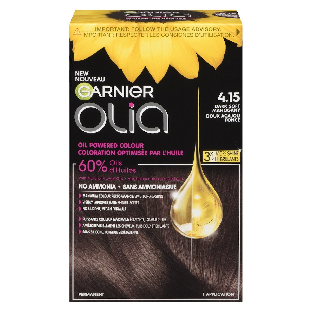 Olia Coloration Permanente Sans Ammoniaque Optimisée par l'Huile, 1 unité Doux Acajou Foncé