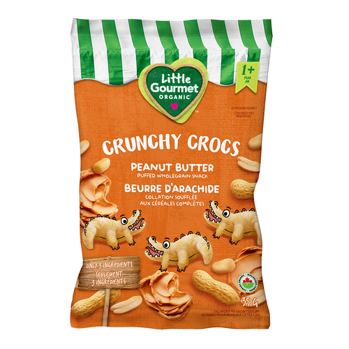 Collation soufflée aux céréales complètes crunchy crocs beurre d'arachide 1+ an