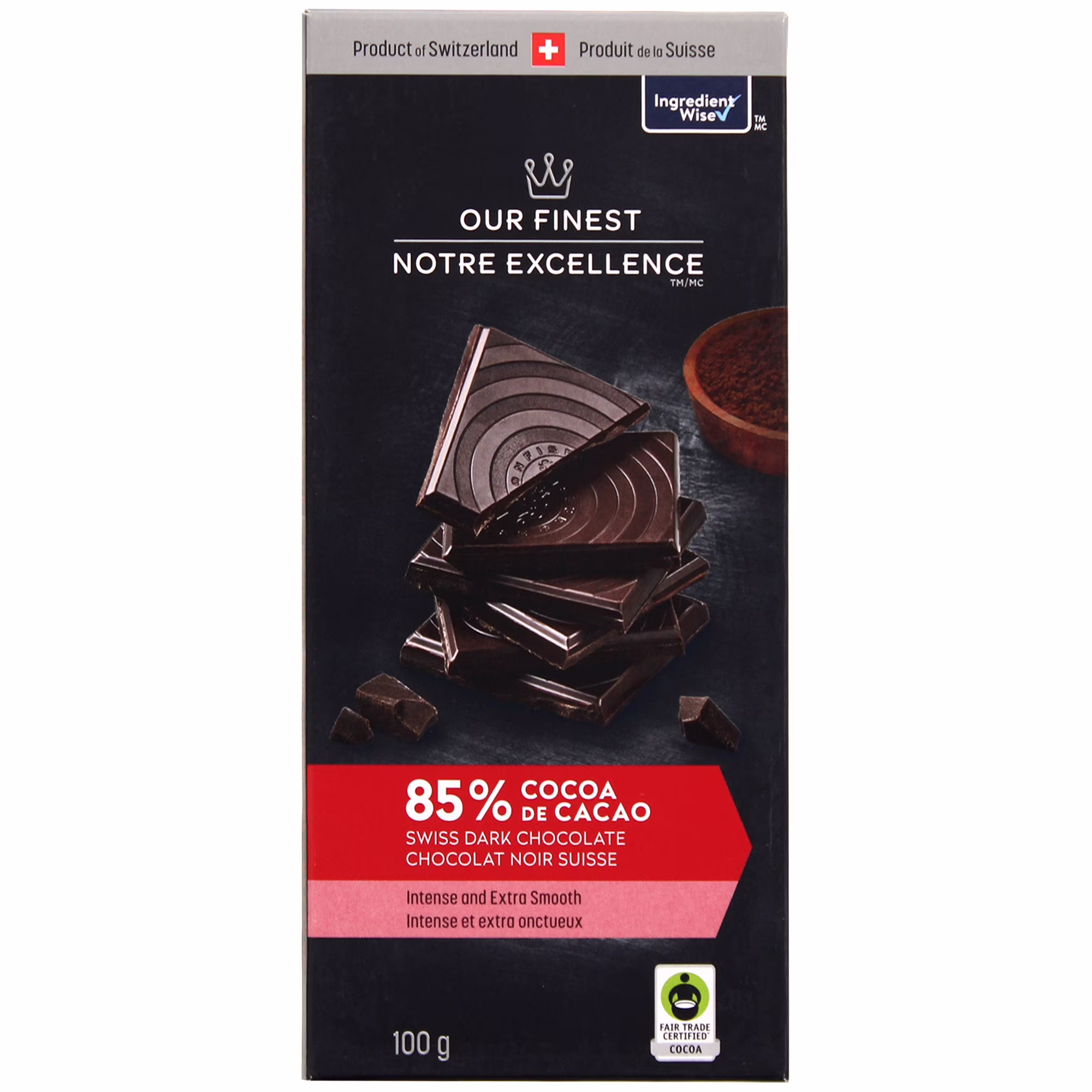 Chocolat noir suisse 85 % de notre excellence