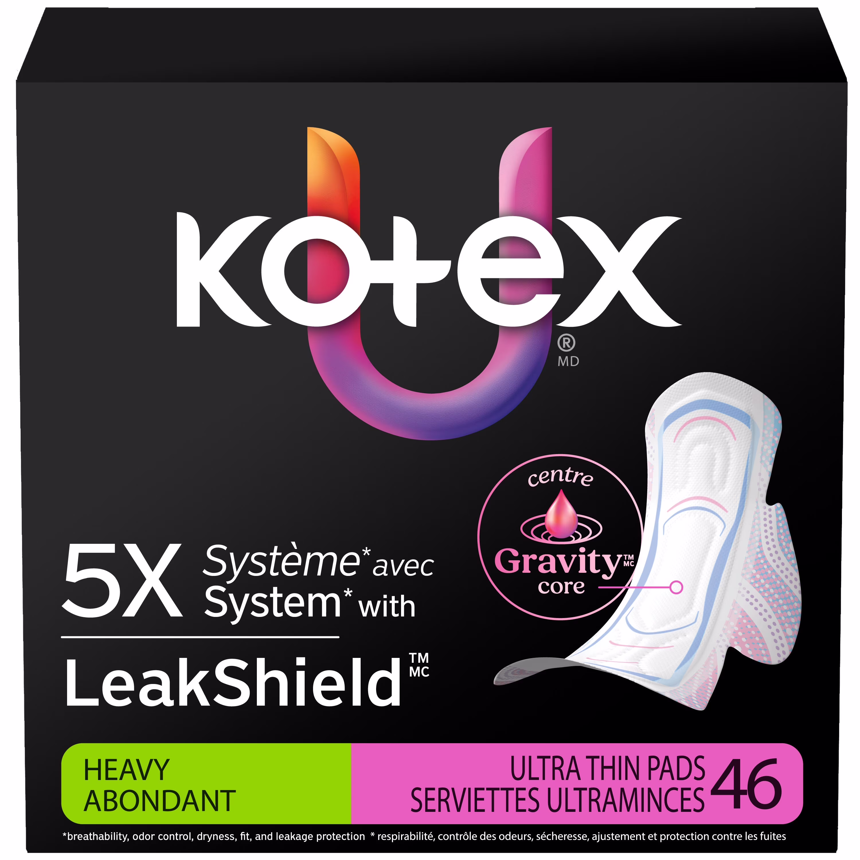 Serviettes ultraminces kotex avec ailes. absorption élevée. 46 unités