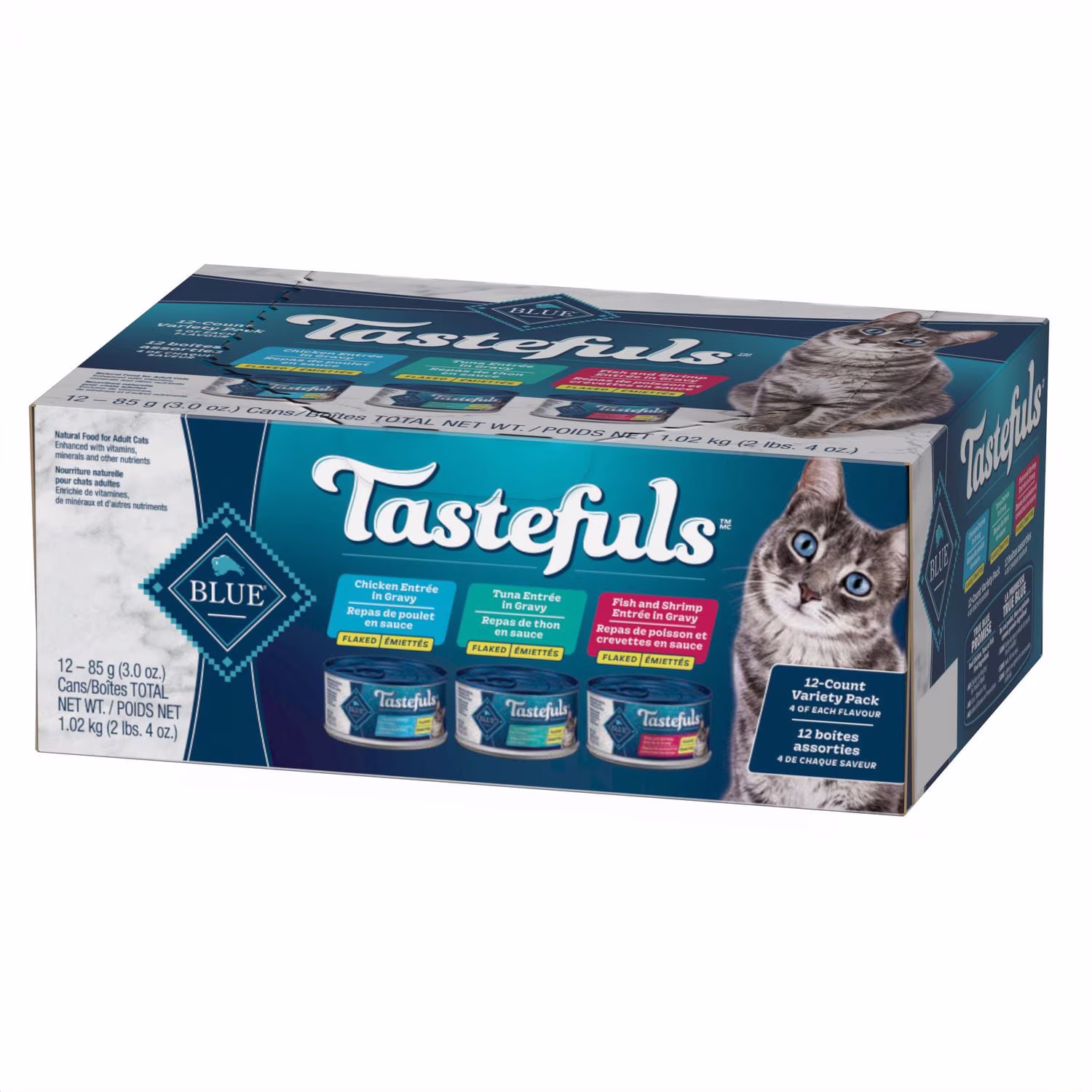 Paquet varié de nourriture humide en flocons pour chats blue buffalo tastefuls. 3 saveurs 12x