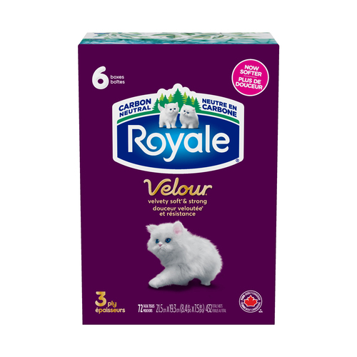 Royale Mouchoirs Velour à 3 plis 6 boîtes x 72 feuilles