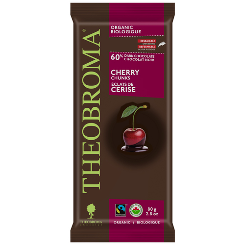 Theobroma Tablétte de chocolat biologique noir 60% à la cerise 80 g