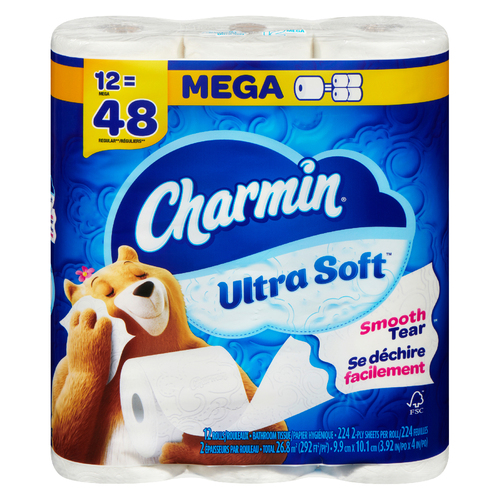 Charmin Papier Hygénique ultra doux 2 pli 12 mega rouleaux doubles x 224 feuilles