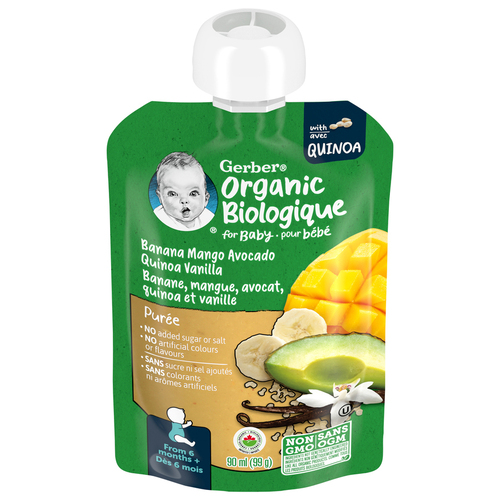 Gerber Purée banane mangue avocat vanille quinoa biologique 90 ml