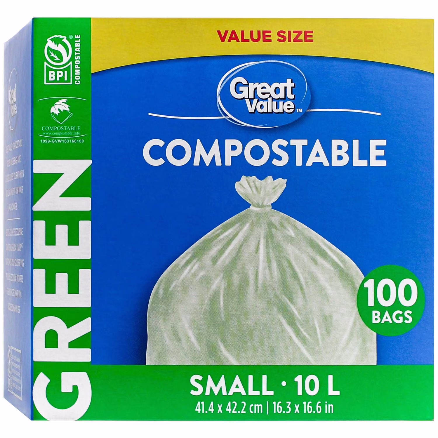 Great value petits sacs compostables verts. . 100sacs