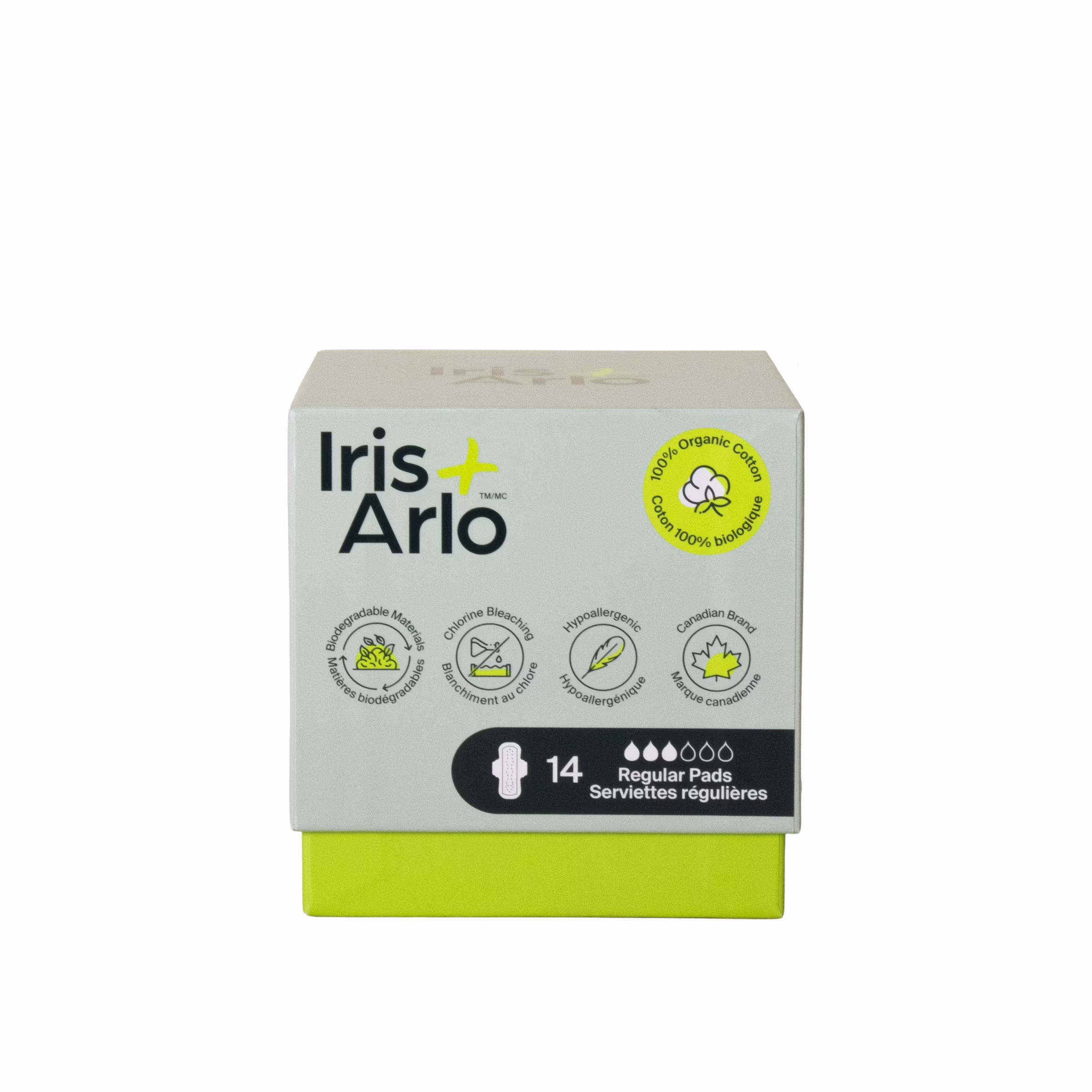 Iris + arlo serviettes biologique. régulier. 100 % coton. sans parfum. non toxique. sans plastique (14 unités)