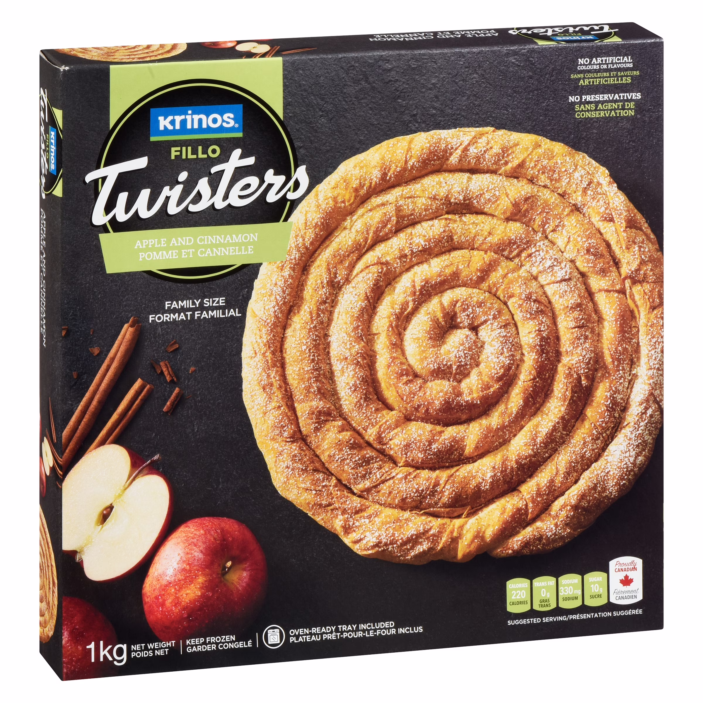 Fillo twisters - pomme et cannelle. cuisiner surgele. fabriqué au canada