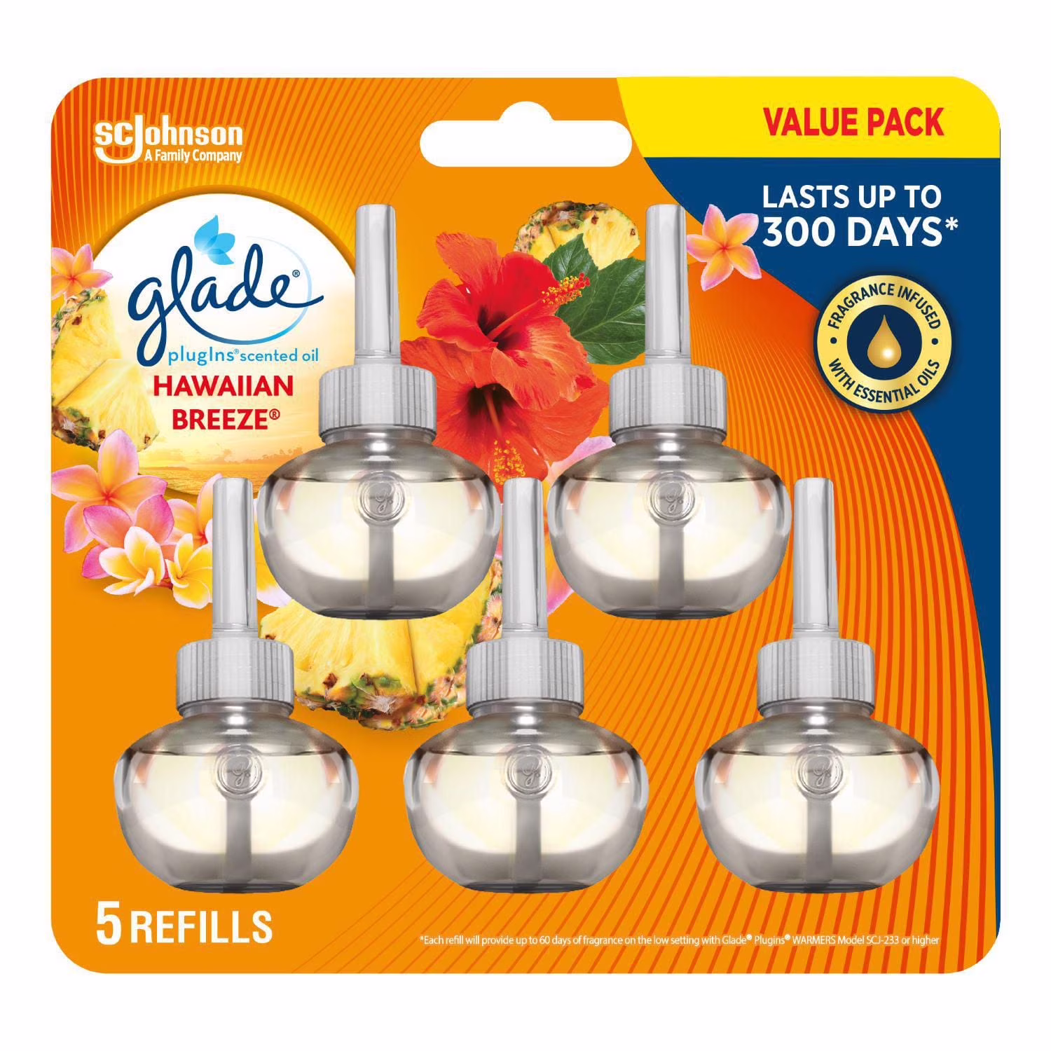 Recharge d'huile parfumée glade plugins (paquet de 5) vp - brise hawaïenne glade brnches 5pk be