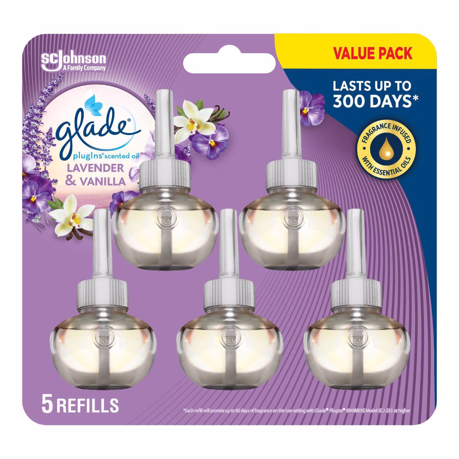 Recharge d'huile parfumée glade plugins (paquet de 5) vp - lavande et vanille glade brnches 5pk lv