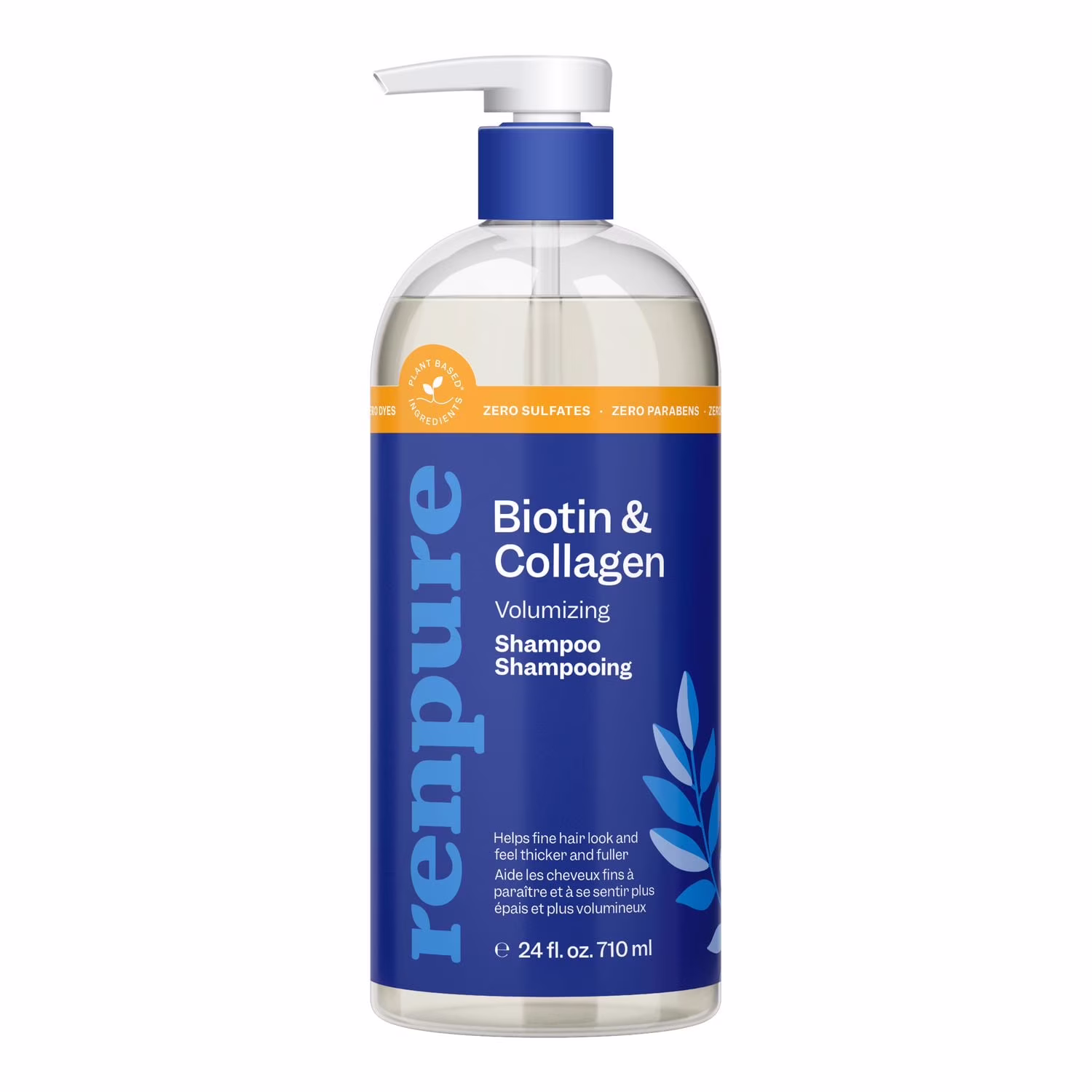 Renpure biotine & collagen shampoo. à base de plantes - formule infusée de nutriments pour les cheveux plus pleins et plus épais - pour les cheveux fins. minces ou mous - 24 fl oz