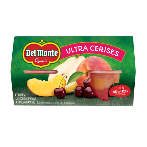 Del Monte Coupe de fruits ultra cerises dans un sirop de jus de fruits léger 4 x 112.5 ml