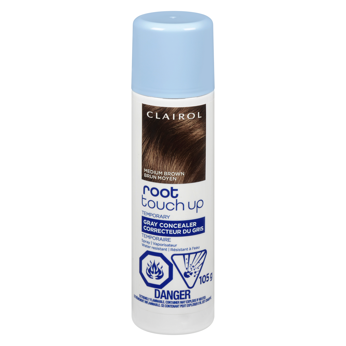Root touch up, correcteur du gris et des repousses  vaporisateur temporaire brun moyen