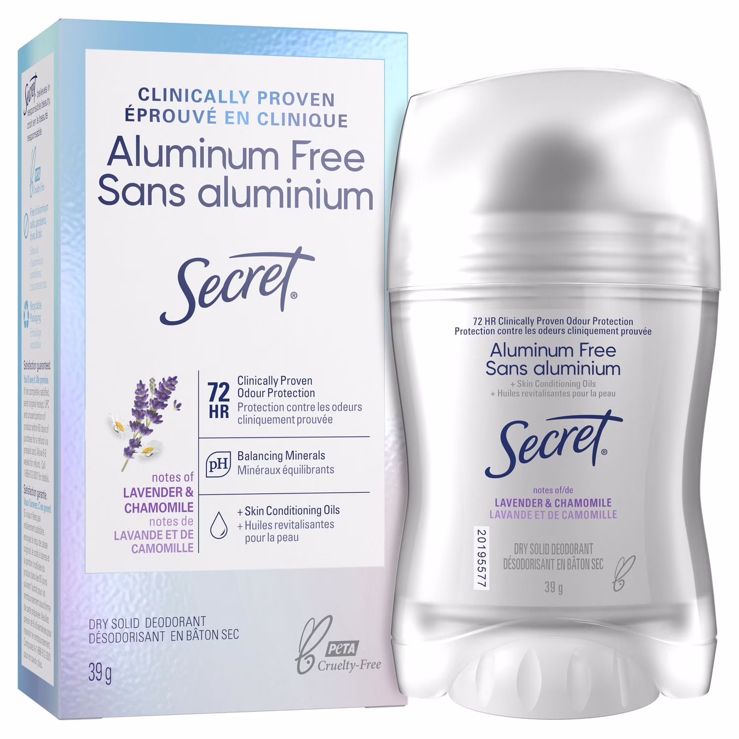 Désodorisant pour femmes secret sans aluminium. cliniquement éprouvé. lavande & camomille