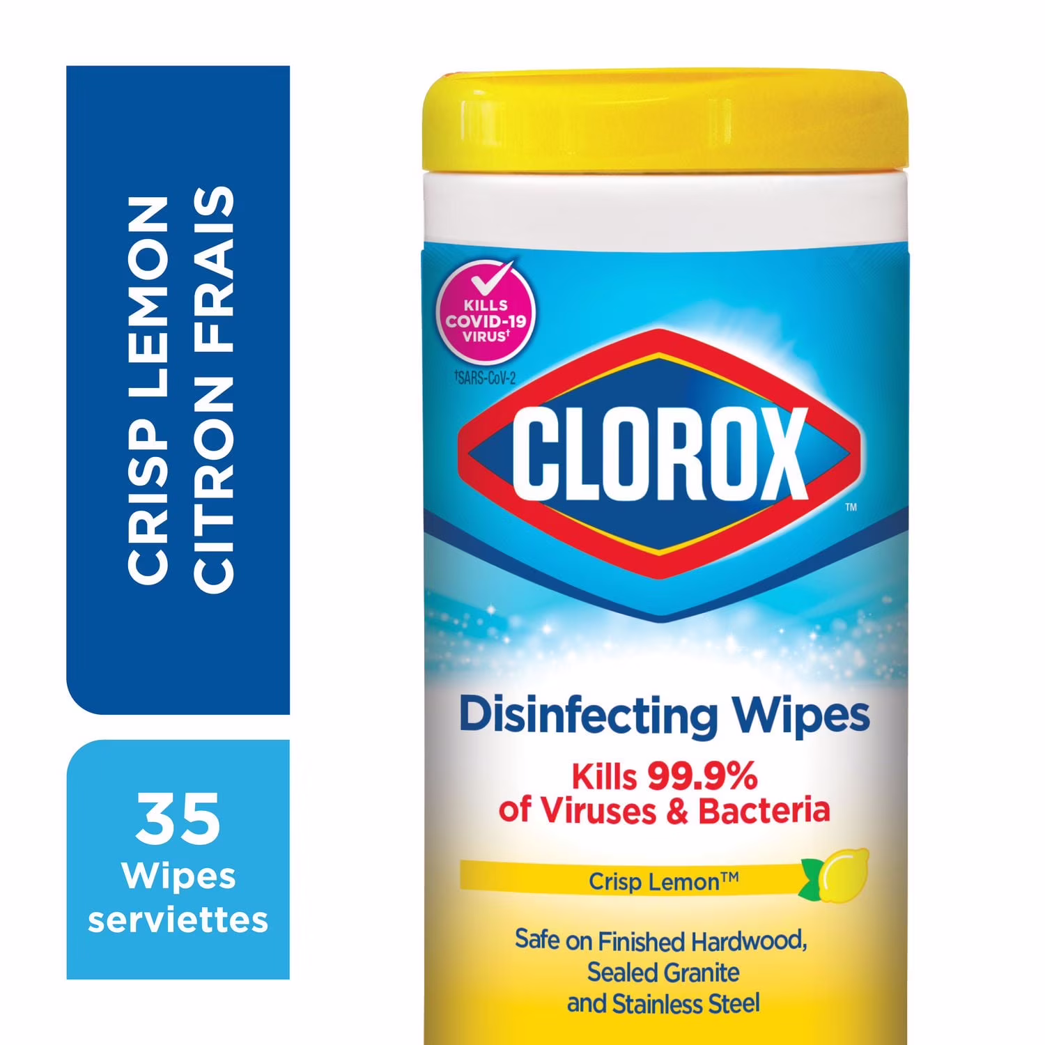 Serviettes désinfectantes clorox au parfum de citron frais. boîte de 35 usage multi-surface*