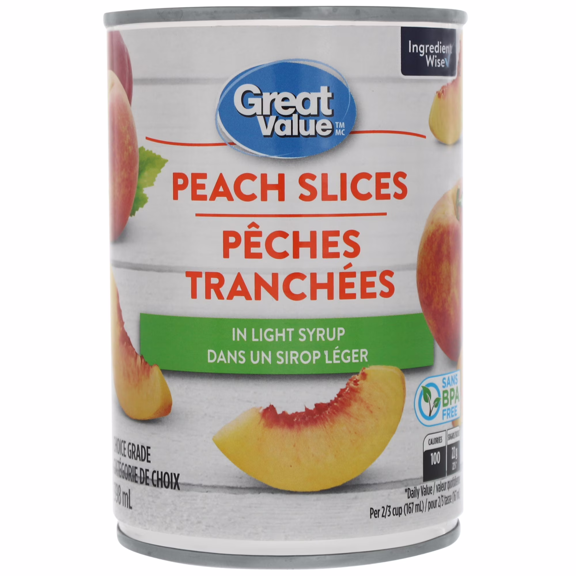Pêches tranchées dans un sirop léger great value
