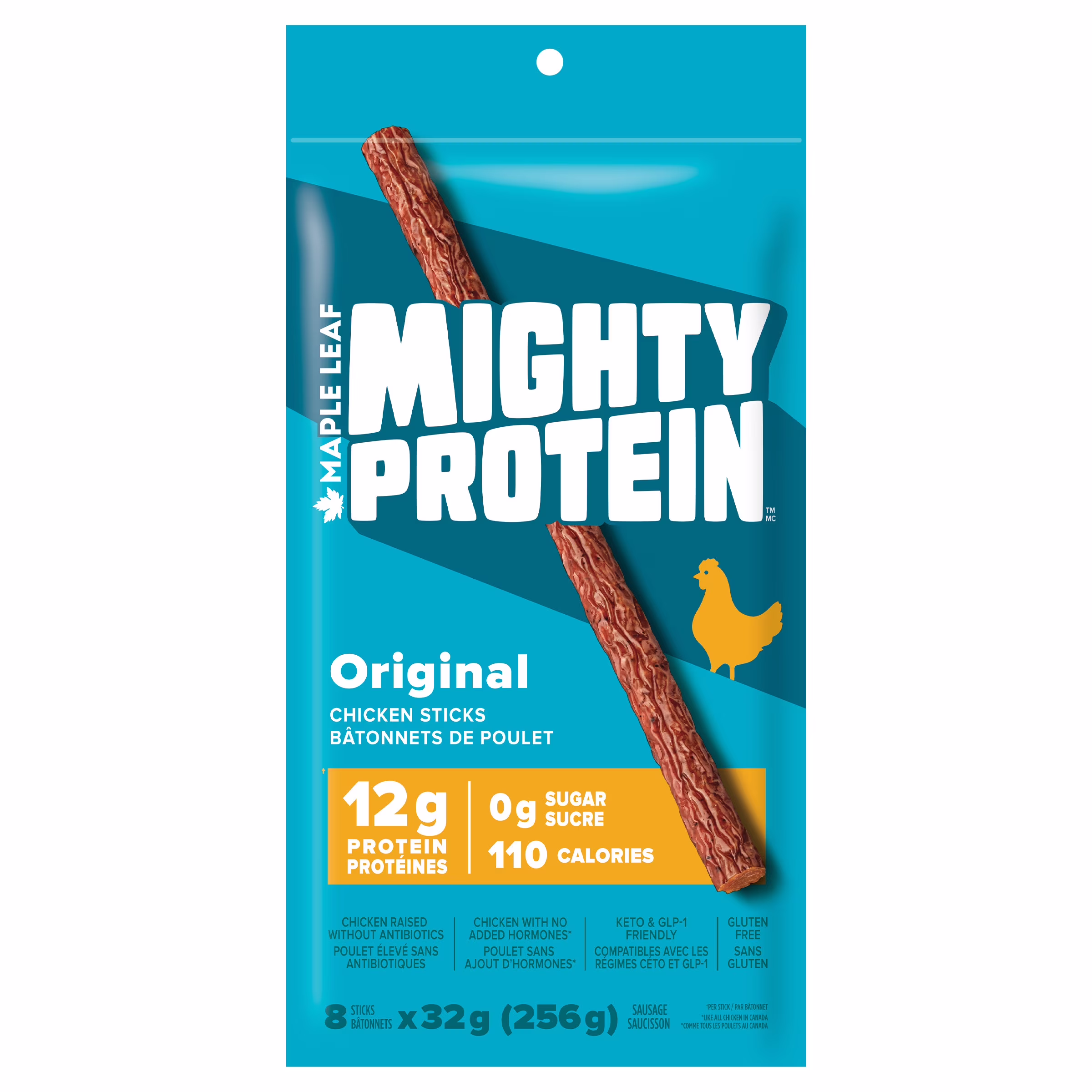 Maple leaf bâtonnets de poulet mightyprotein. saveur originale
