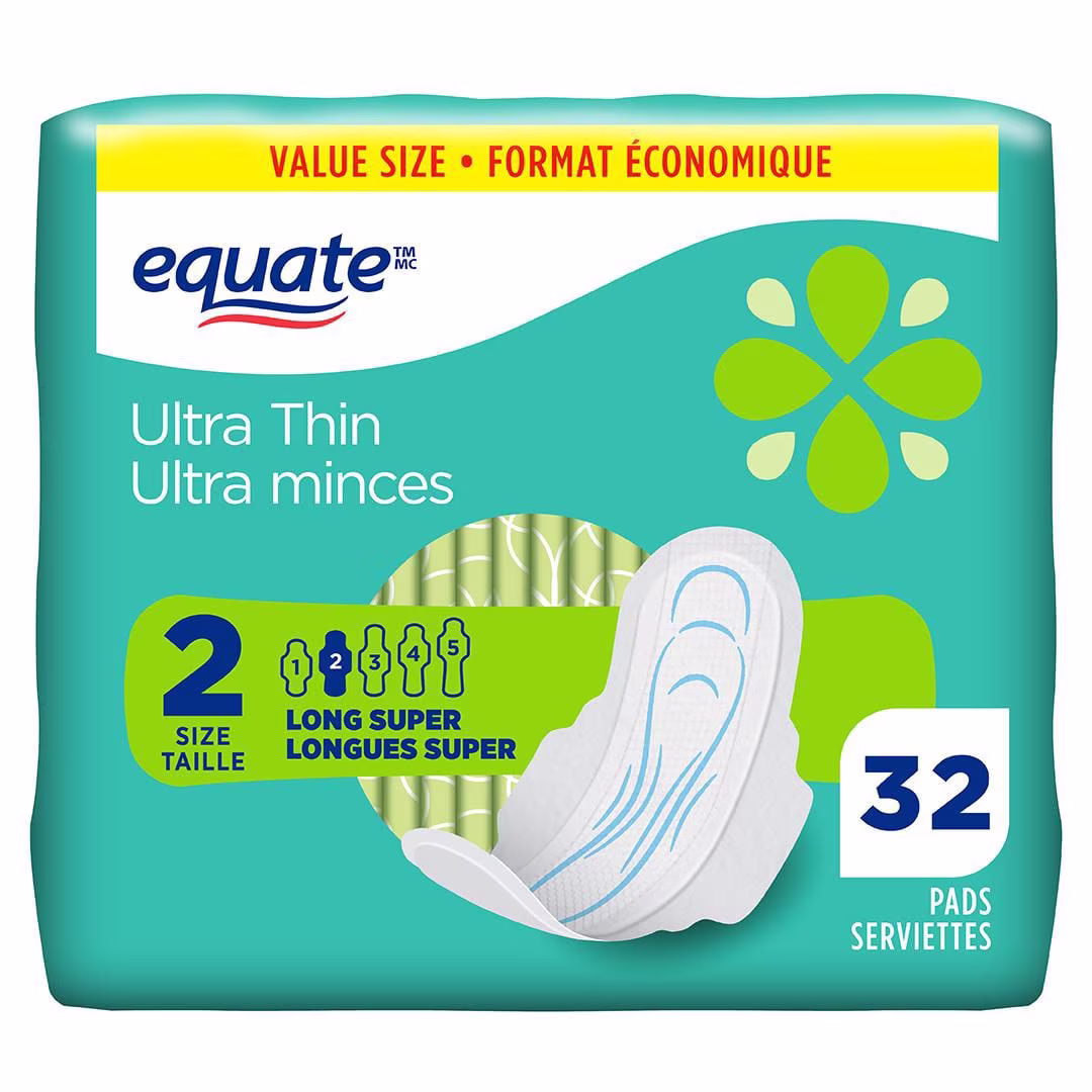 Serviettes ultra minces longues equate ultra absorbantes avec flexi-wings. taille& 2. 32& unités paquet de 32 serviettes