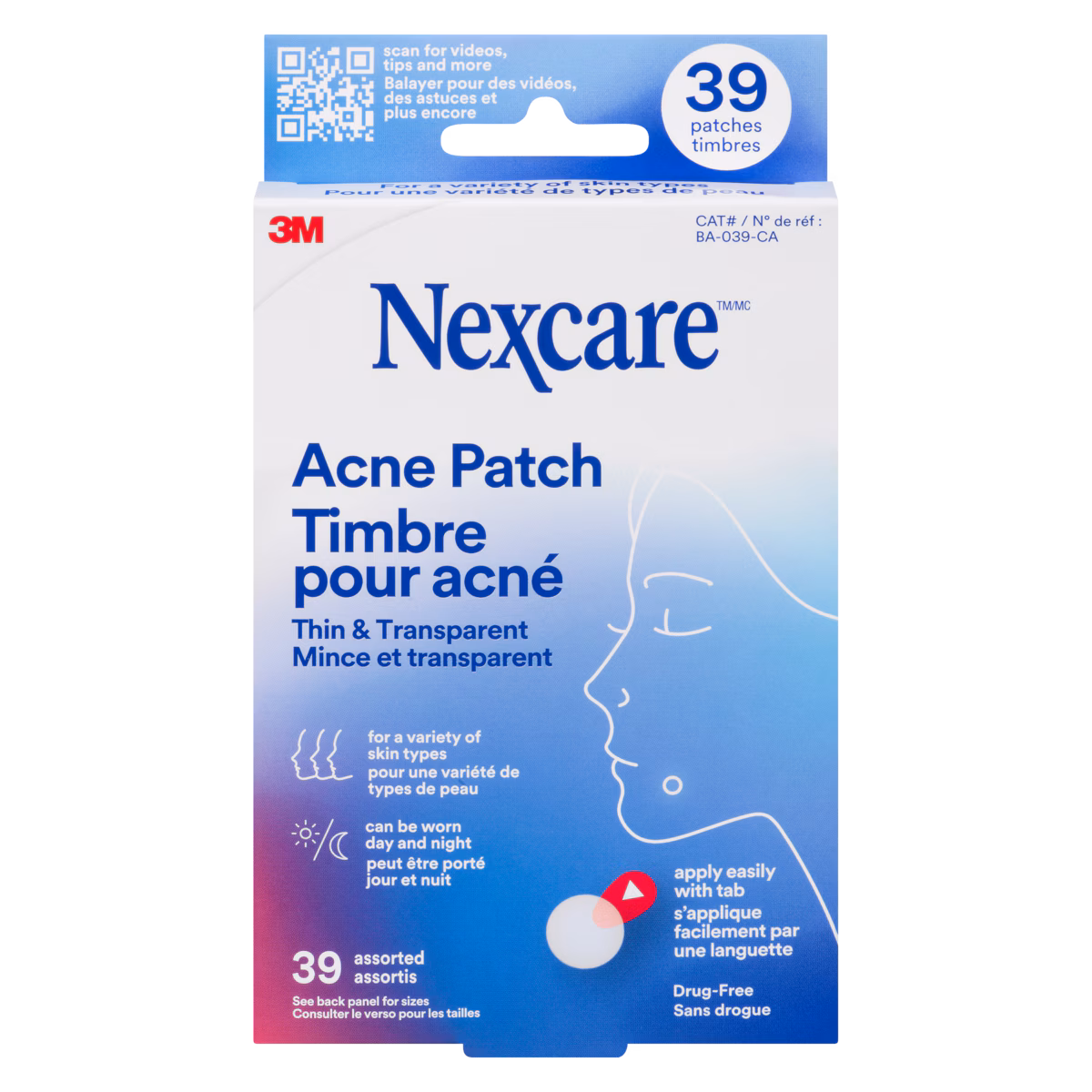 Timbre pour acné mince et transparent