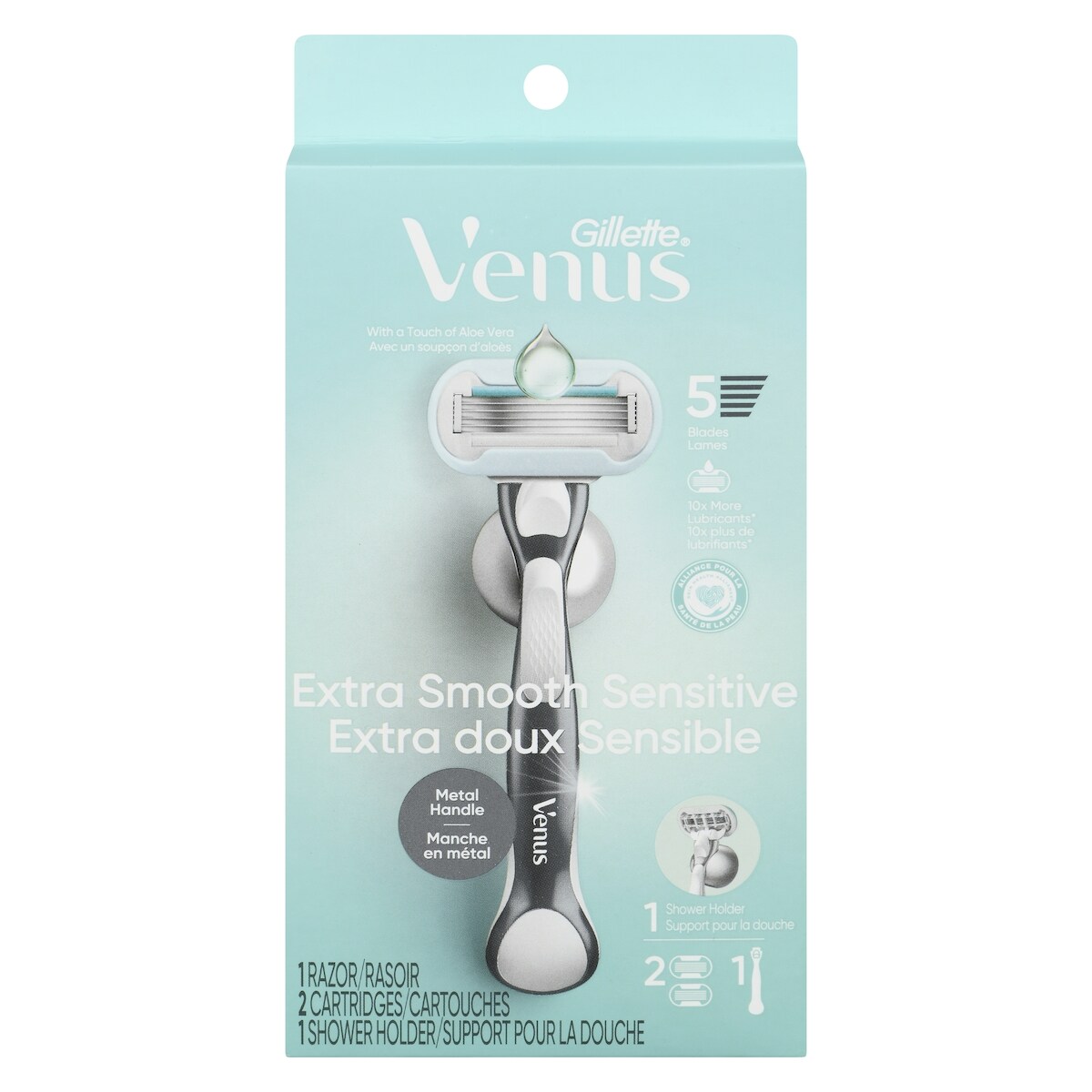 Rasoir Extra doux Sensible pour femmes avec manche de rasoir réutilisable, 2 cartouches de rechange et un support pour la douche
