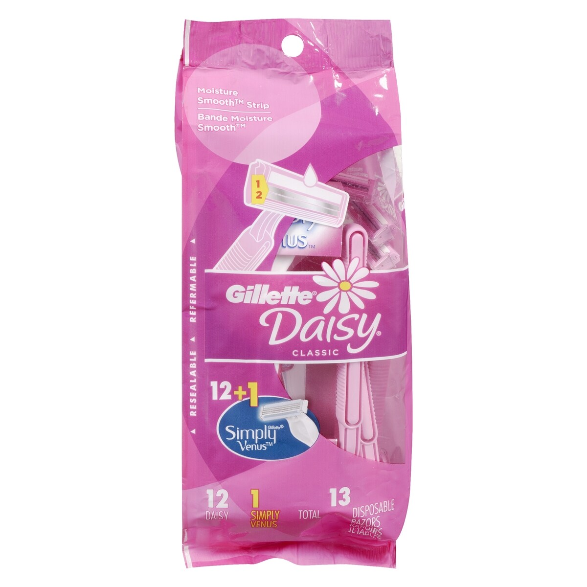 Rasoir jetable Daisy, 12unités + Venus Simply3 GRATUIT, 1unité