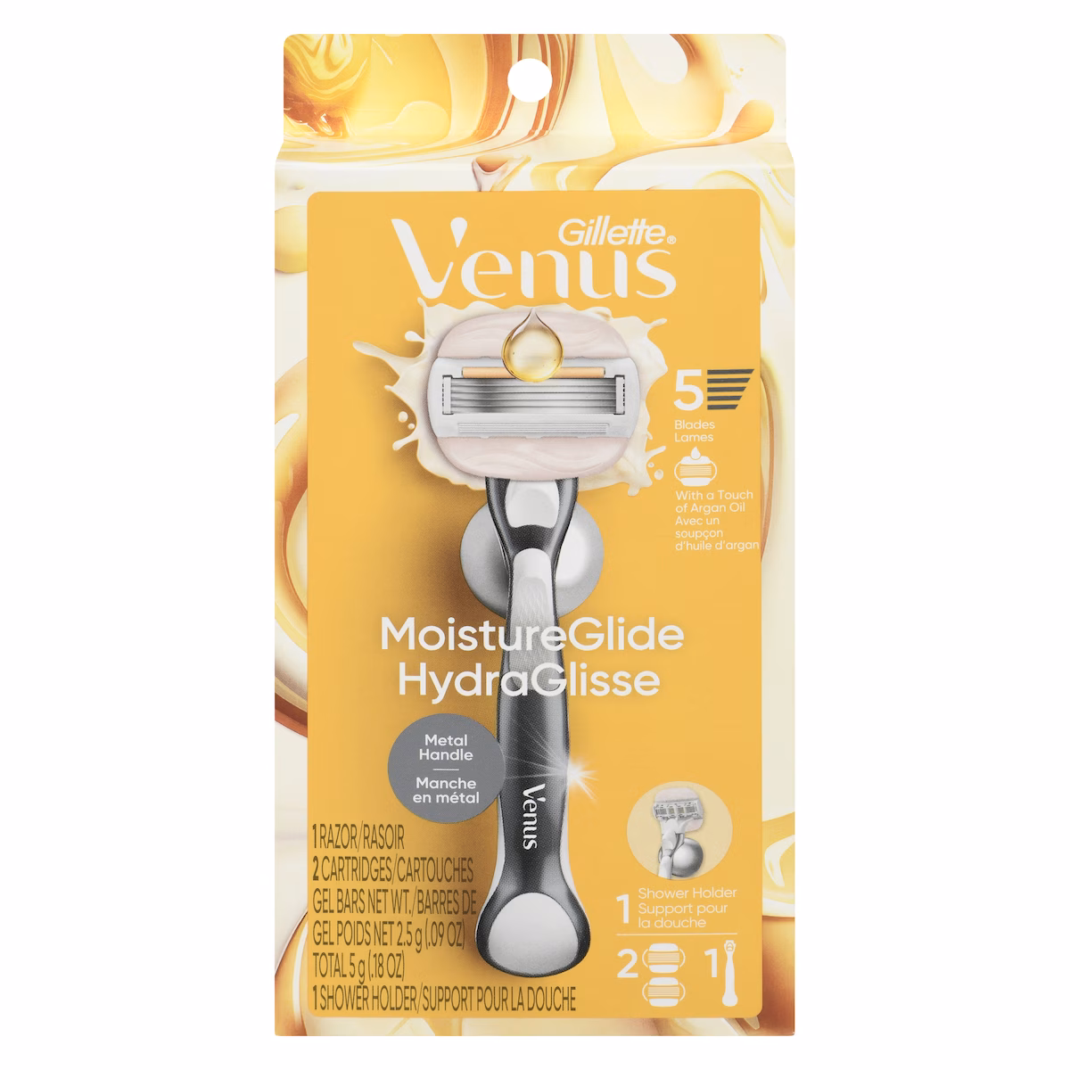 Rasoir HydraGlisse pour femmes, manche réutilisable, 2 cartouches de rechange de rasoir et support pour la douche