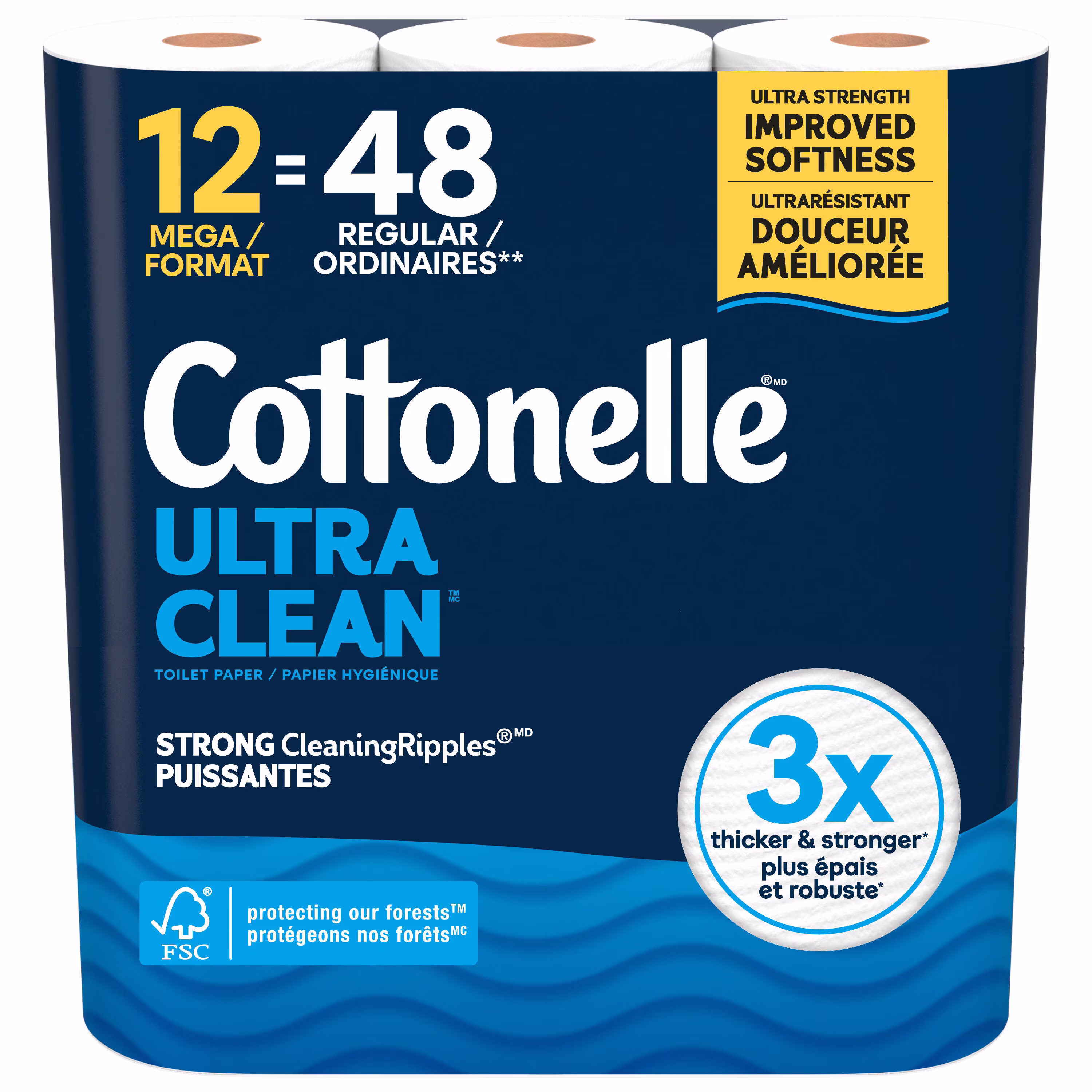 Papier hygiénique cottonelle ultra comfort. papier toilette doux. 12 méga rouleaux