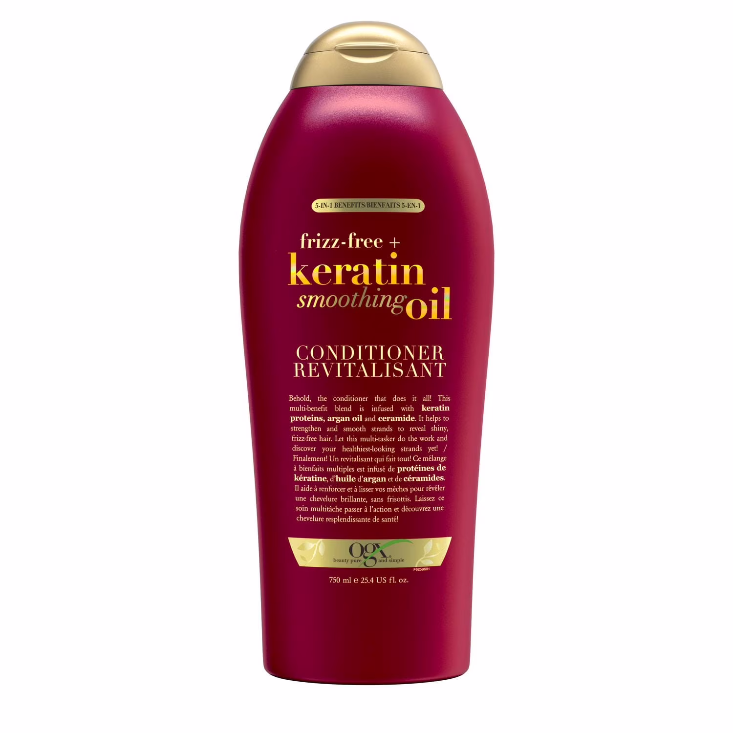Ogx revitalisant à l'huile lissante à la kératine anti-frisottis pour cheveux frisottés. grand format